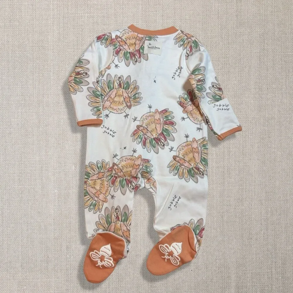 Burt’s Bees Baby Thanksgiving Turkey Organic Cotton Sleeper NWT 0-3 Footie